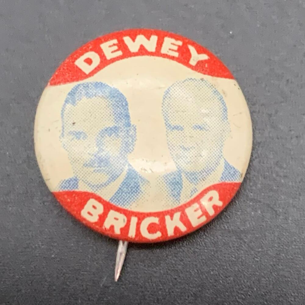 Vintage 1944 Dewey Bricker Jugate 7/8” Pinback Button Pin Presidential Race